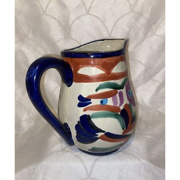 Tonala Vasquez Mexico Abstract Pattern Large Pitcher Jug Talavera - Picture 4 of 10